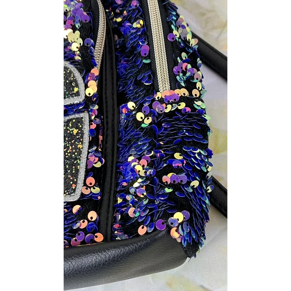JUSTICE Backpack Purse Monogram Letter G Flip Sequins Multi-color Purple Gold